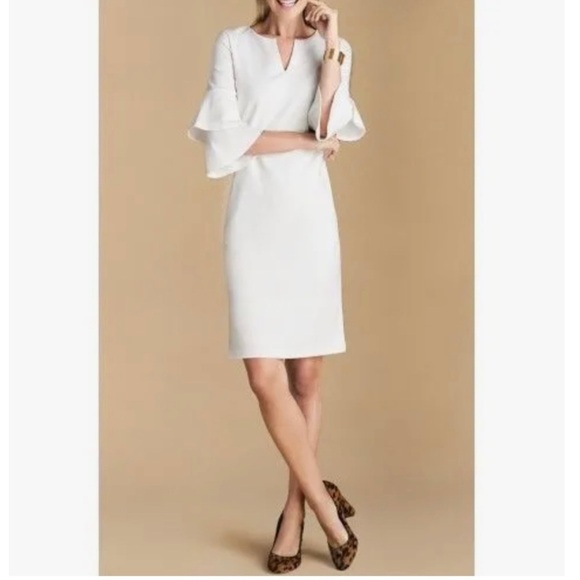 J. McLaughlin Dresses & Skirts - J.McLaughin Letty Ivory Flutter Bell Sleeve Shift Dress Size M